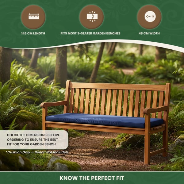 Cushion for 3 Seater Bench in Choice of Colours, 180g/m² Fade-Resistant Polyester Cover with Zipped Removal