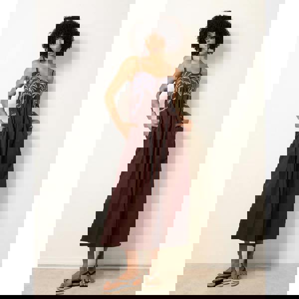 Blue Vanilla Palm Tree Embroidery Smock Dress