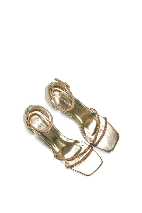 XY LONDON Diamante Kitten Heel Ankle Strap Sandals