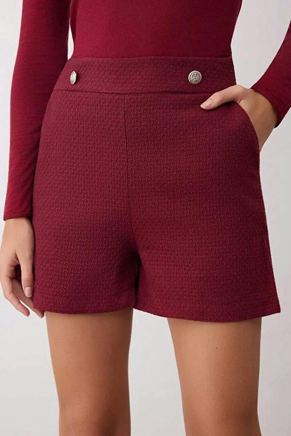 WOVCOR Tweed Shorts with Button Detail