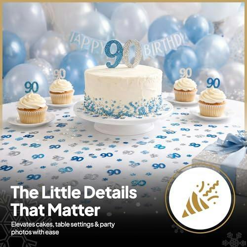 90th Birthday Blue and Silver Foil Confetti Decoration Pack for Party Tables image 7