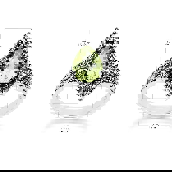 Gemondo Art Deco Style Pear Peridot & Marcasite Ring in Sterling Silver