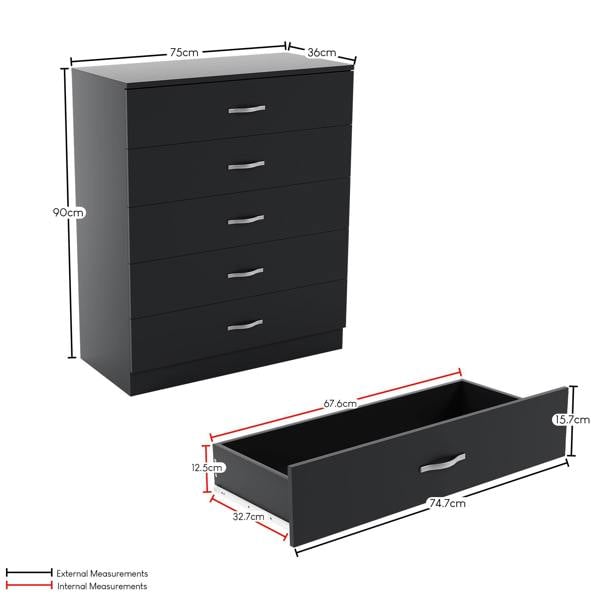 Vida Designs Riano 5 Drawer Chest, Black