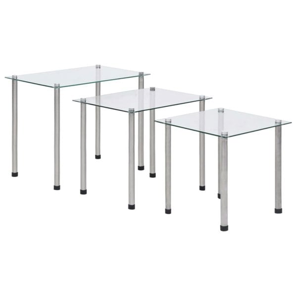 Berkfield Nesting Tables 3 pcs Transparent Tempered Glass