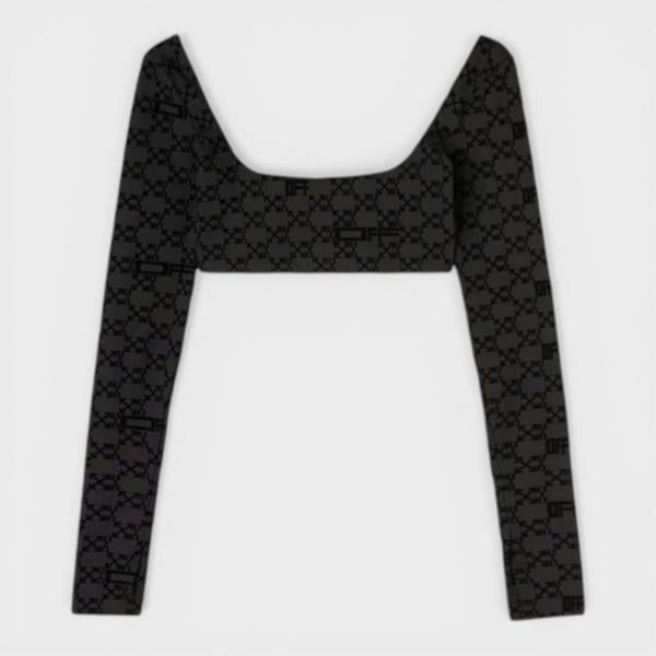 Off-White Flock Logo Monogram L/S Crop Top Black