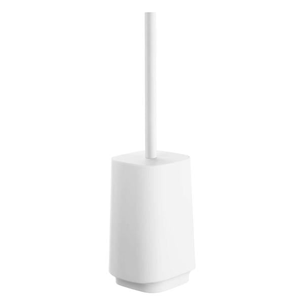 White plastic square toilet brush and holder