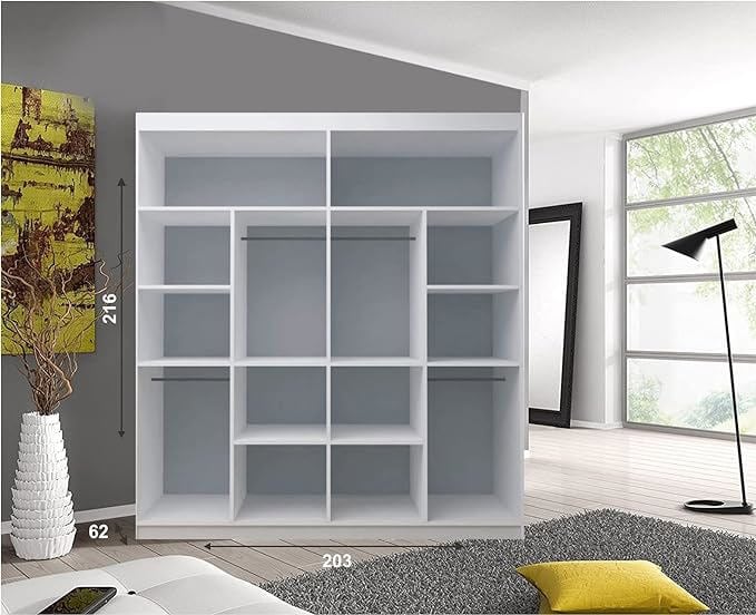 RAC3 Modern Bedroom Sliding Wardrobe with LED Light - Ample Storage Space and Sleek Design comes in White/Grey/Black and Width 150cm/180cm/203cm