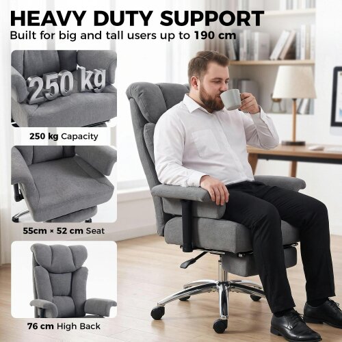 HOMCOM 250 kg Big and Tall Office Chair with High Back, Footrest, Dark Grey
