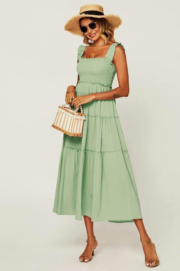 FS Collection Hem Detail Tiered Maxi Dress In Light Green