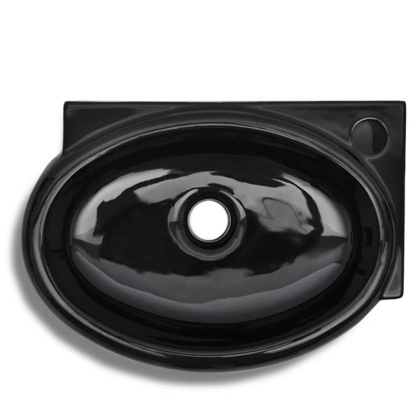 Berkfield Ceramic Bathroom Sink Basin Faucet/Overflow Hole Black Round