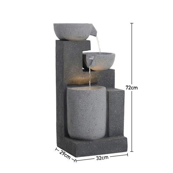 Garden Cascading Fountain Solar LED Light Rockfall Water Feature Fountains Living and Home
