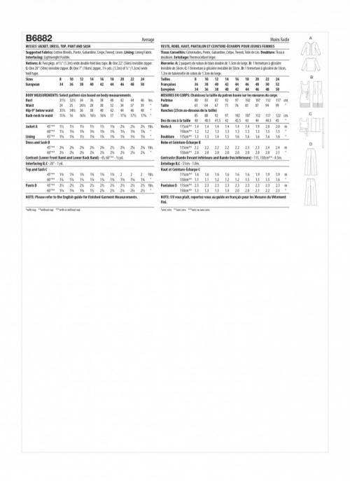 Butterick Sewing Pattern 6882, Jackets, Dresses, Tops, Trousers for Women, B5 (8-10-12-14-16) - Intermediate