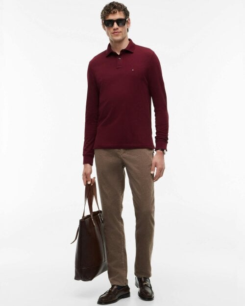 Tommy Hilfiger 1985 Regular Long Sleeve Mens Polo Shirt - Burgundy