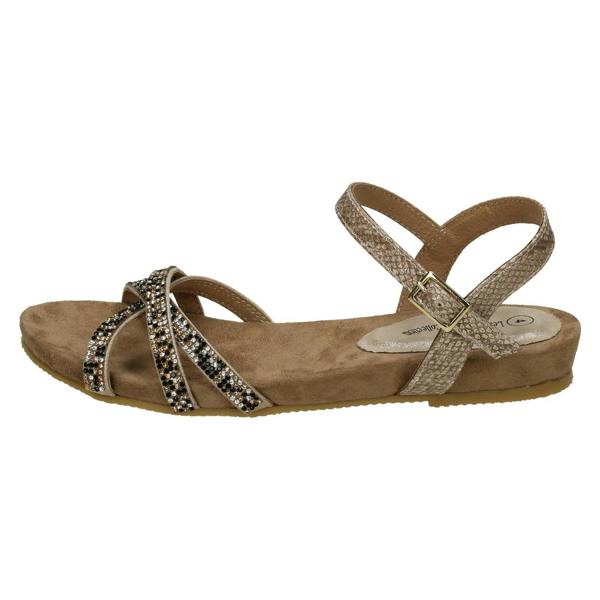 Savannah Ladies Leather Collection Flat Diamante Sandals