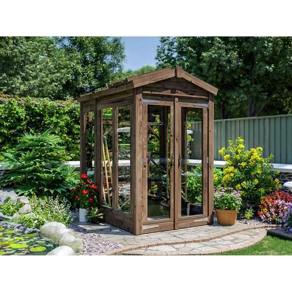 Dunster House Growzilla Wooden Greenhouse W1.2m x D1.8m / W4' x D6' with 4mm Glass and Automatic Vent Opener