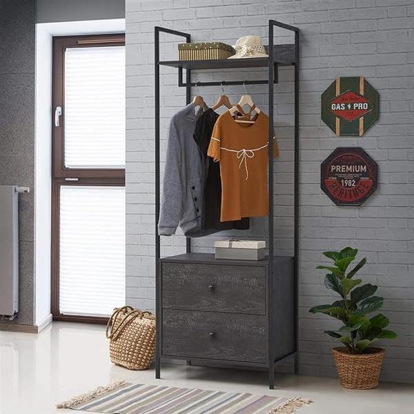 Timber Art Design Zahra Bedroom Open Wardrobe 2 Drawers  Furniture Storage Cupboard