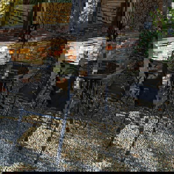 Samuel Alexander Outdoor 4 Person Round Glass Top Garden Dining Table Chairs With Black Parasol and Base Set