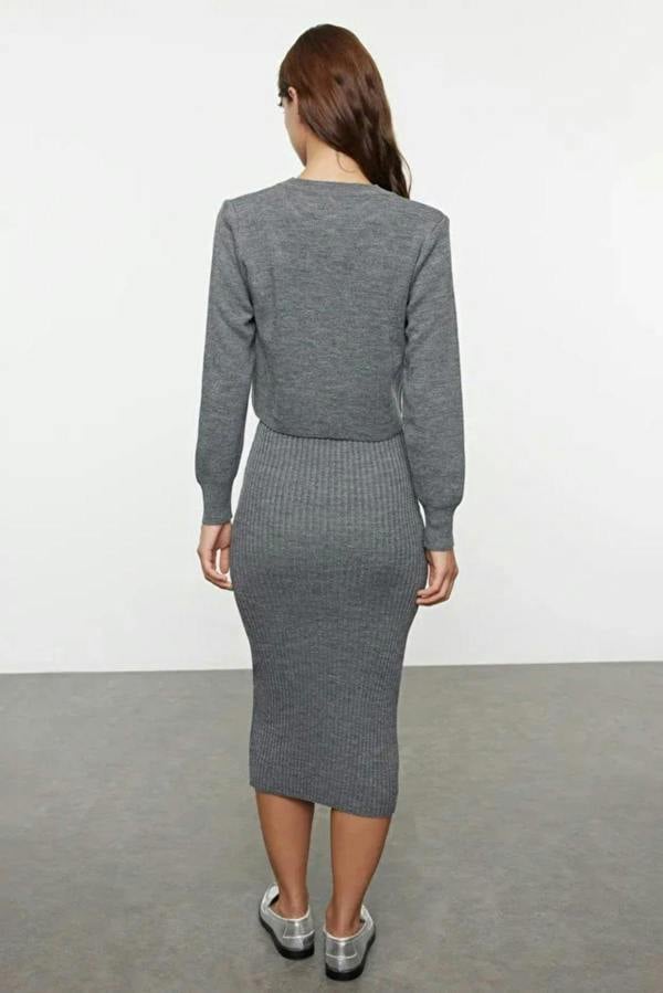 Hoxton Gal 2-Piece Midi Knit Basic Dress with Cardigan