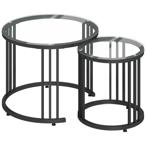 Wyld Haus Kane Set of 2 Metal And Glass Black Round Nesting Tables With Steel Frame