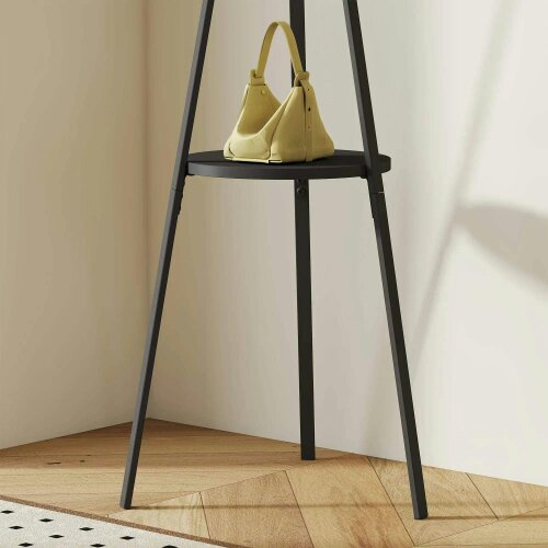 Bobobiy Freestanding Metal Coat Rack Stand 9 Hooks Clothes Tree with 1 Shelf Hat Display Hall Tree Hanger Bag Umbrella Hanging Organiser Black