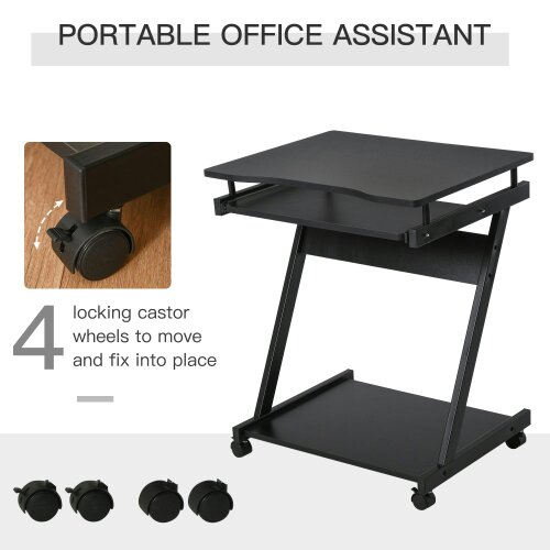 Wyld Haus Kamo Wooden Black Mobile Desk With Castor Wheels And Sliding Keyboard Tray