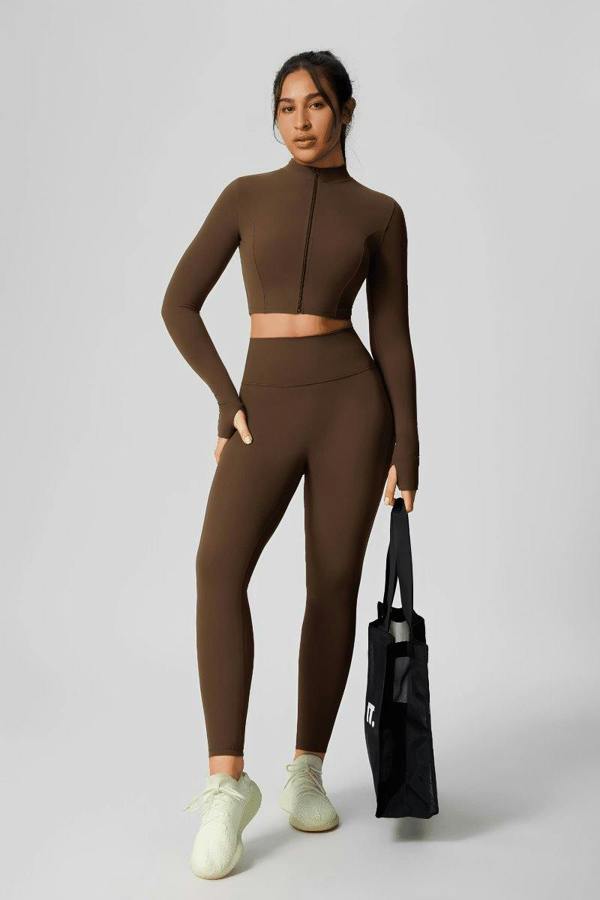 Anniou Zip Thumbhole Crop Yoga Jacket