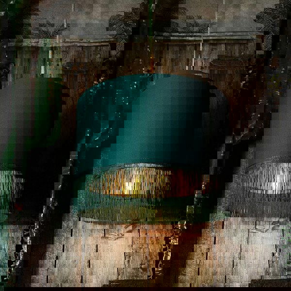 Love Frankie hunter cotton lampshade copper lining fringing light on