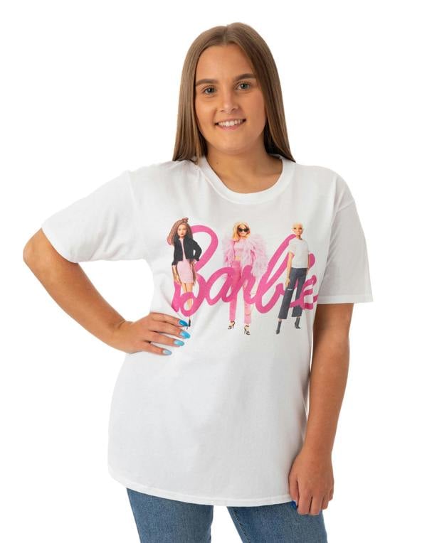 Barbie Womens White Dolls In Logo Short Sleeved T-Shirt