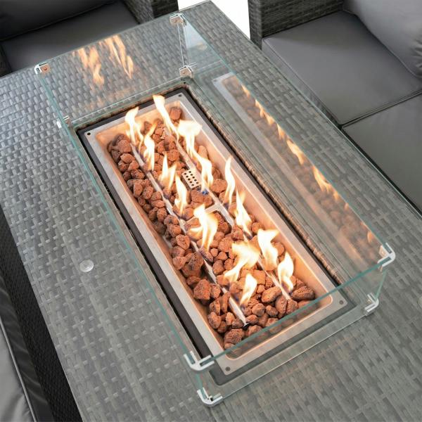 Jardi 11 Seater Rattan Furniture Set With Firepit – Grey