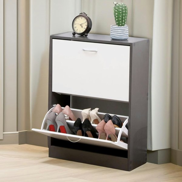 Rafaelo Mobilia 2 Drawer Shoe Storage Cabinet White Grey