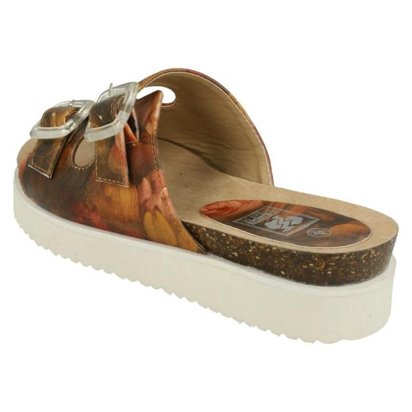 Down to Earth Ladies Down To Earth Twin Strap Leaf Design Mules