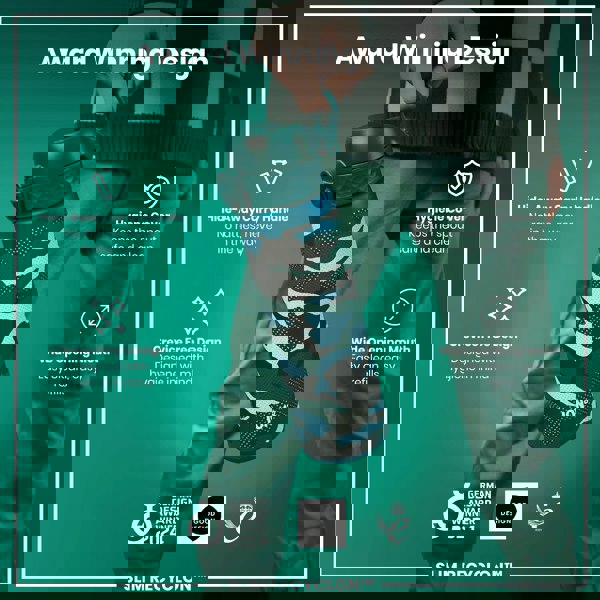 A water bottle, with a camouflage pattern, is being held. Its features include a hide-away handle, hygiene cover, and wide mouth. Awards include the German Design Award 2024 and Good Design.