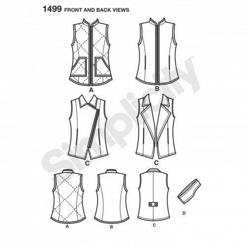 Simplicity Sewing Pattern 1499, Waistcoats, Headwear for Women, 6-8-10-12-14 - Intermediate