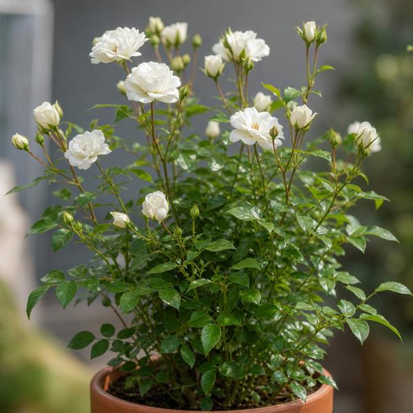 3L White Patio Rose in Decorative Pot Outdoor & Garden Plant