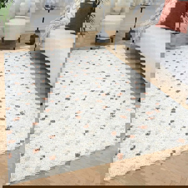 Moodi Shaggy Cream/Brown Rug, Dots design, Underfloor heating | THE RUGS