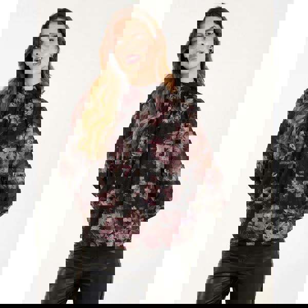 Blue Vanilla High Neck Bubble Hem Floral Jacquard Blouse