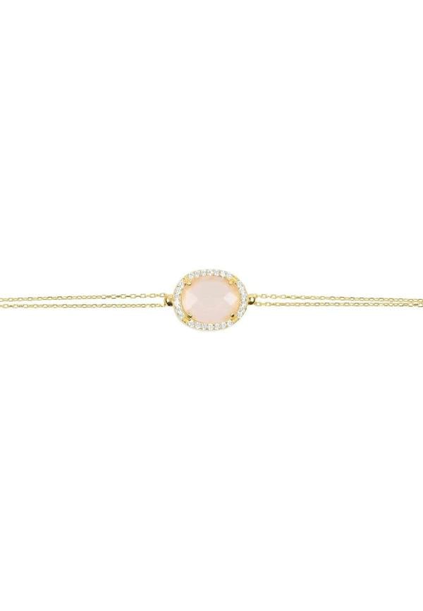 Beatrice Oval Gemstone Bracelet Gold Rose Quartz - LATELITA Bracelets