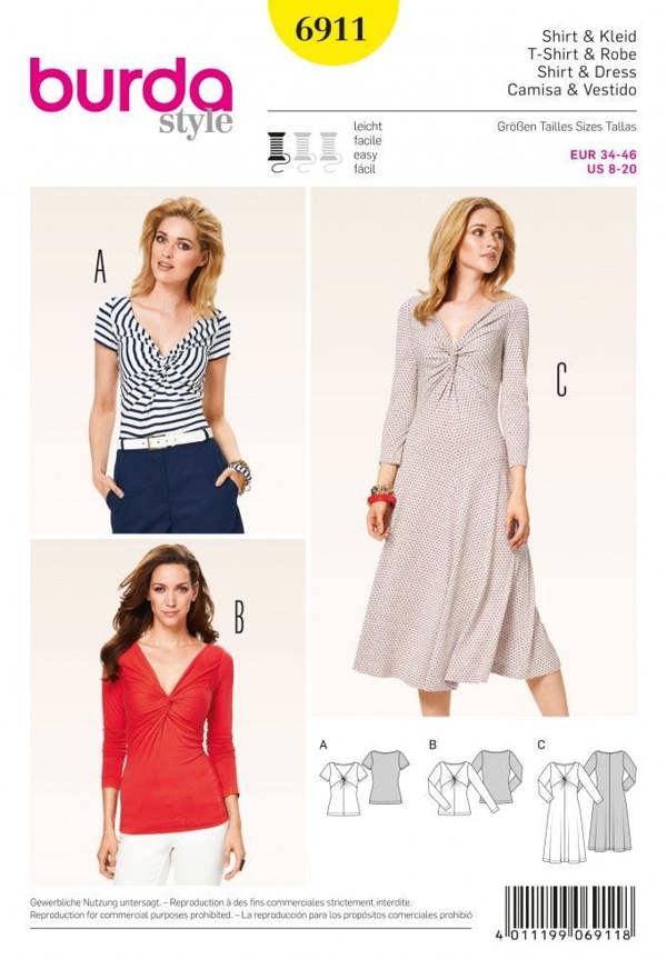 Burda Sewing Pattern 6911 Dresses and Tops For Women, Sizes: 8-20 - Easy