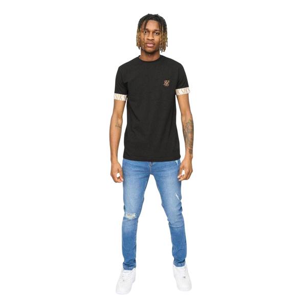 SikSilk Mens Tech Logo Branded Sleeve T-Shirt - Black - 