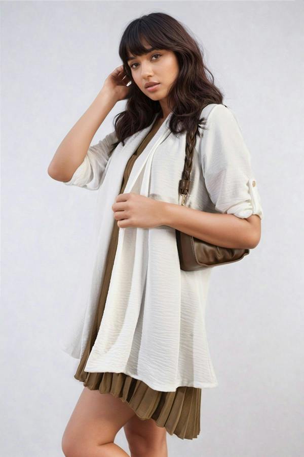 Vivian Open Front Roll Up Sleeve Cardigan - White