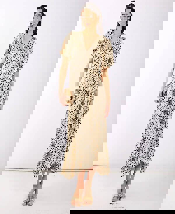 Cream Animal Printed Wrap Midi Dress