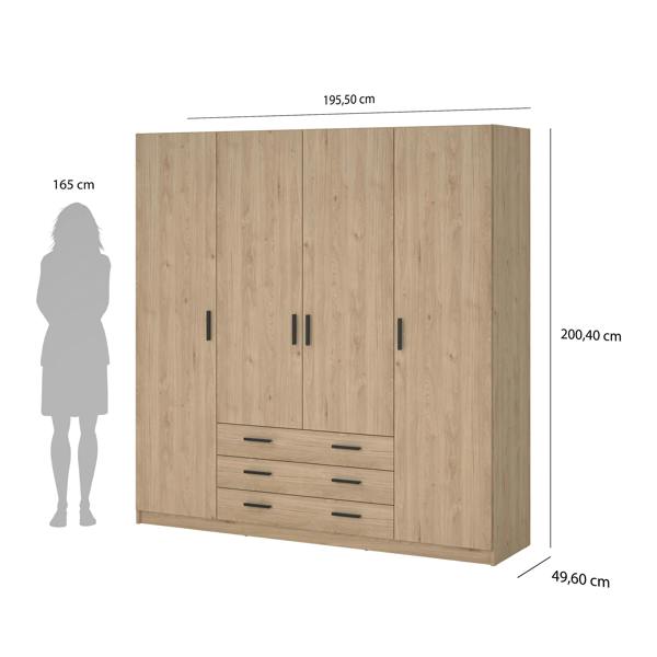 Furniture To Go Sprint Wardrobe with 4 Doors + 3 Drawers in Jackson Hickory