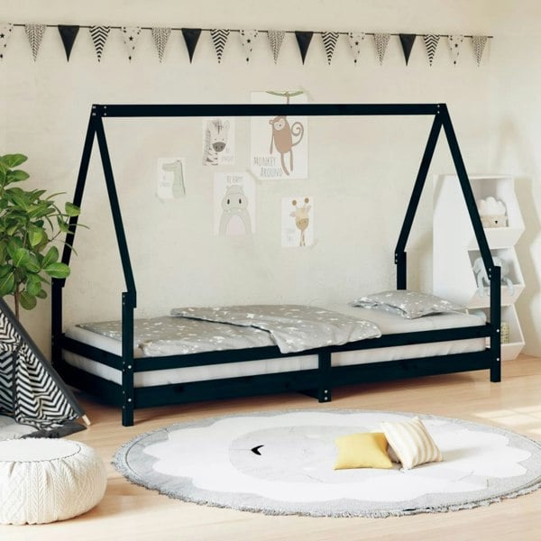 Berkfield Kids Bed Frame Black 80x200 cm Solid Wood Pine
