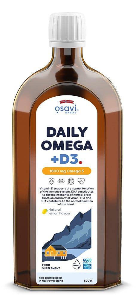 Osavi Daily Omega + D3, 1600mg Omega 3 (Natural Lemon) - 500 ml.