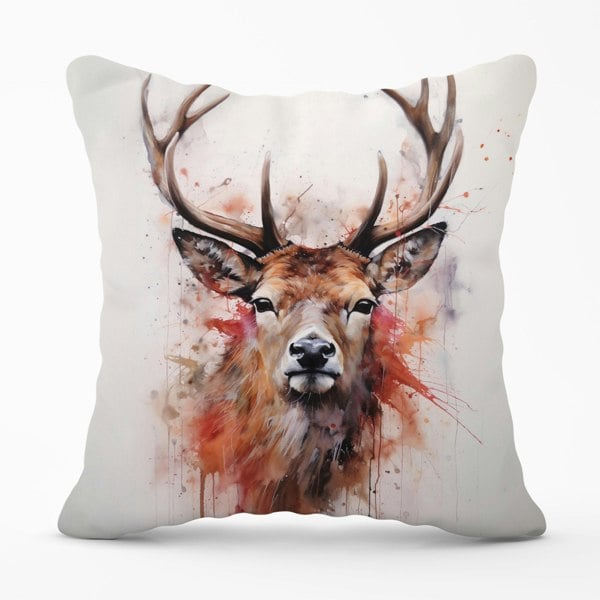 Warren Reed Watercolour Splashart Stag Face Cushions