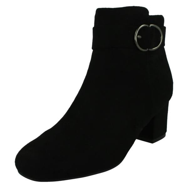 Spot On Ladies Spot On Block Heel Wide Fit Ankle Boot with Buckle and Inside Zip F51247