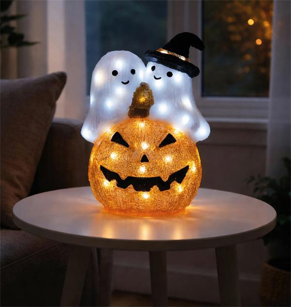 White LED Pumpkin and Ghost Outdoor Halloween Decoration with with 5m Lead Cable BS IP20 Transformer Timer 6 18H