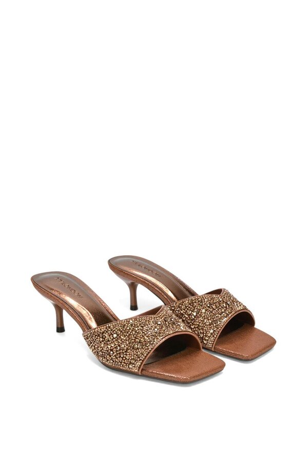XY LONDON Sparkly Crystal Kitten Heeled Sandal Mules