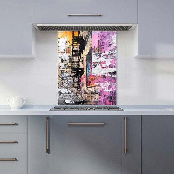 Warren Reed Urban City Building Graffiti Glass Kitchen Splashback - 00022