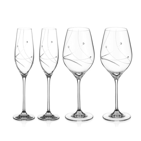 Diamante Angelina Party Bundle - Champagne & Wine - 4 Glasses